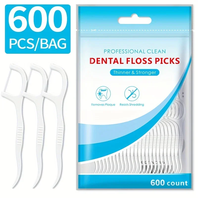 Paquete familiar de hilo dental de 600 Uds., palillo de dientes ultrafino, hilo plano desechable, hilo dental portátil, uso de doble cabezal, higiene bucal