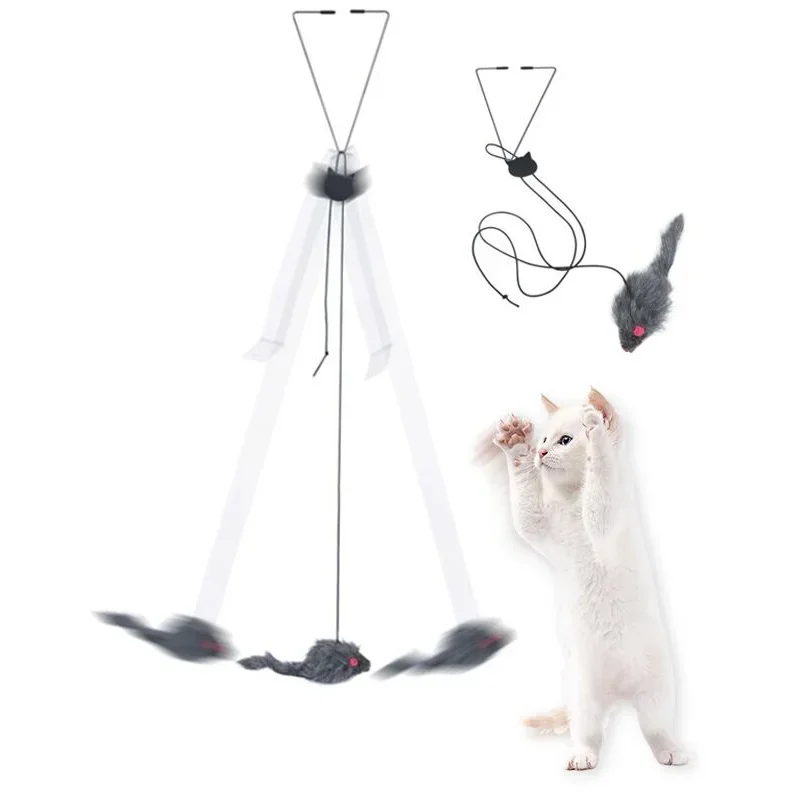 Simulatie Muis Katten Speelgoed Grappig Zelf-hey Hangende Deur Intrekbare Katten Stok Krastouw Muis Kat Interactief Speelgoed Kat Benodigdheden
