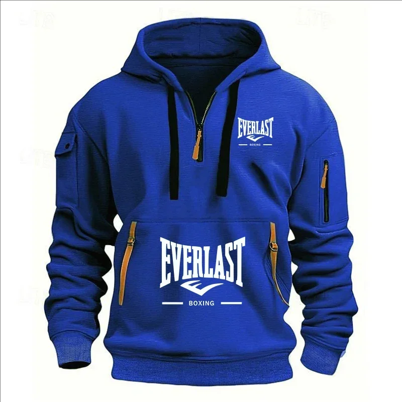 Modo herfst en inverno herenmerkkleding ontwerp met mealous ritsen bedrukte moletom com capuz casual losse trui met capuchon