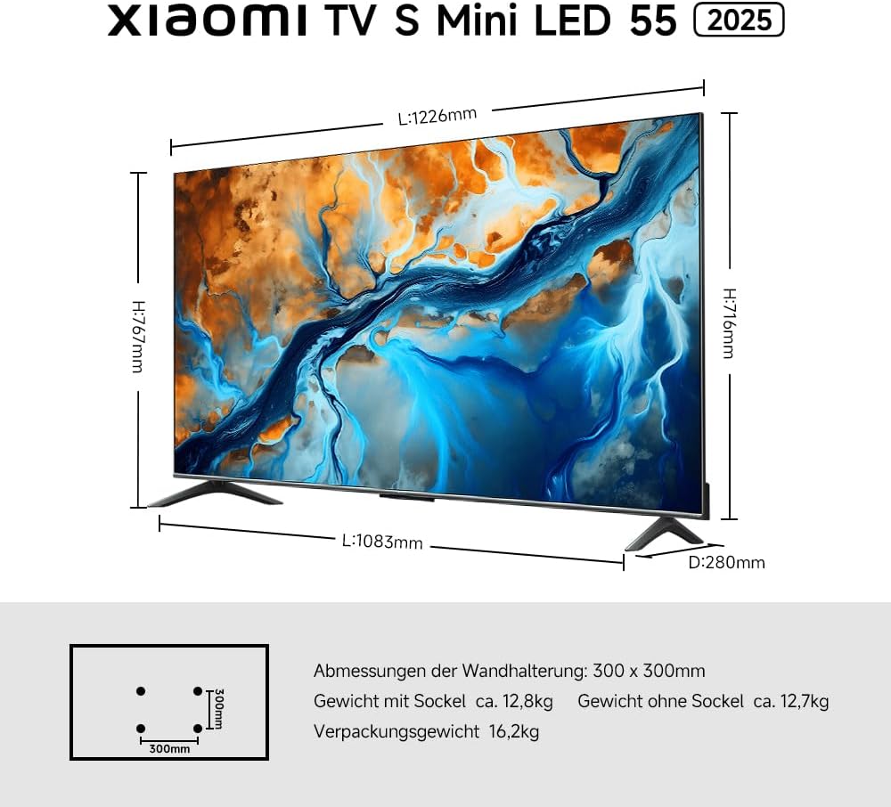 XIAOMI S MINI 55 144Hz QD-Mini LED Dolby Vision ®   QI, Dolby Atmos ®   TV do Google