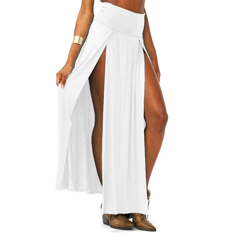 Nieuwe collectie hoog getailleerde sexy dames dubbele spleten zomer effen lange maxirok groothandel 51 Valentijnsdag geschenken