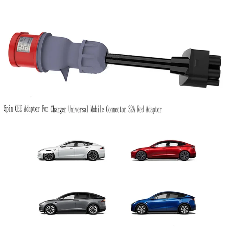 5-контактный адаптер CEE X-T для зарядного устройства Tesla Model S 3 X Y Gen 2 Ev, универсальный мобильный разъем 32A, красный адаптер
