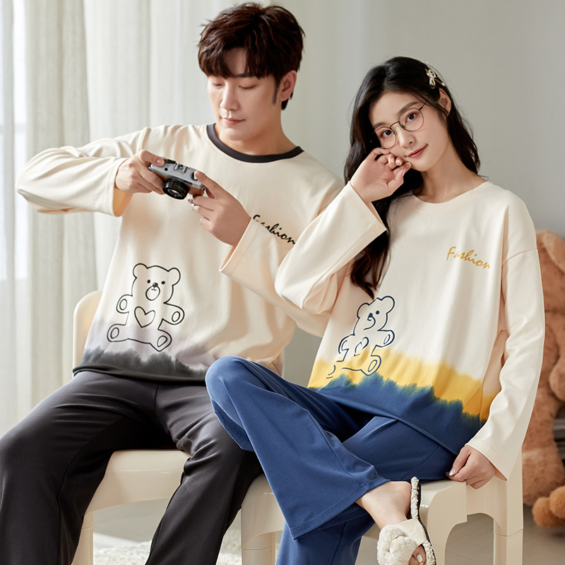 Conjunto de Pijamas coreanos para hombre, conjunto de Pijamas de algodón para Mujer, ropa de dormir de otoño, ropa de descanso informal para hombre y Mujer, ropa de casa, traje de pijama