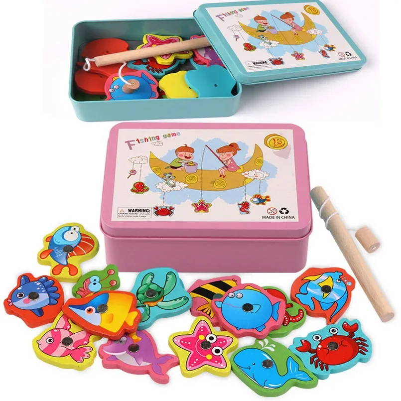 Juguetes de pesca magnéticos de madera Montessori, juegos de peces cognitivos de vida marina, juguete educativo para edades tempranas para niños, interactivo entre padres e hijos