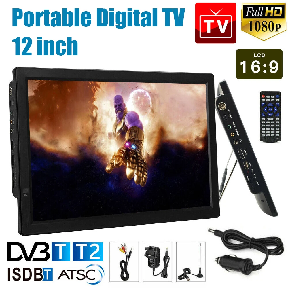 12 Inch Di Động Mini Truyền Hình 1080P HDMI TIVI Truyền Hình Kỹ Thuật Số Cầu Thủ DVB-T/T2 ISDB-T Kỹ Thuật Số Và Analog di Động Tivi