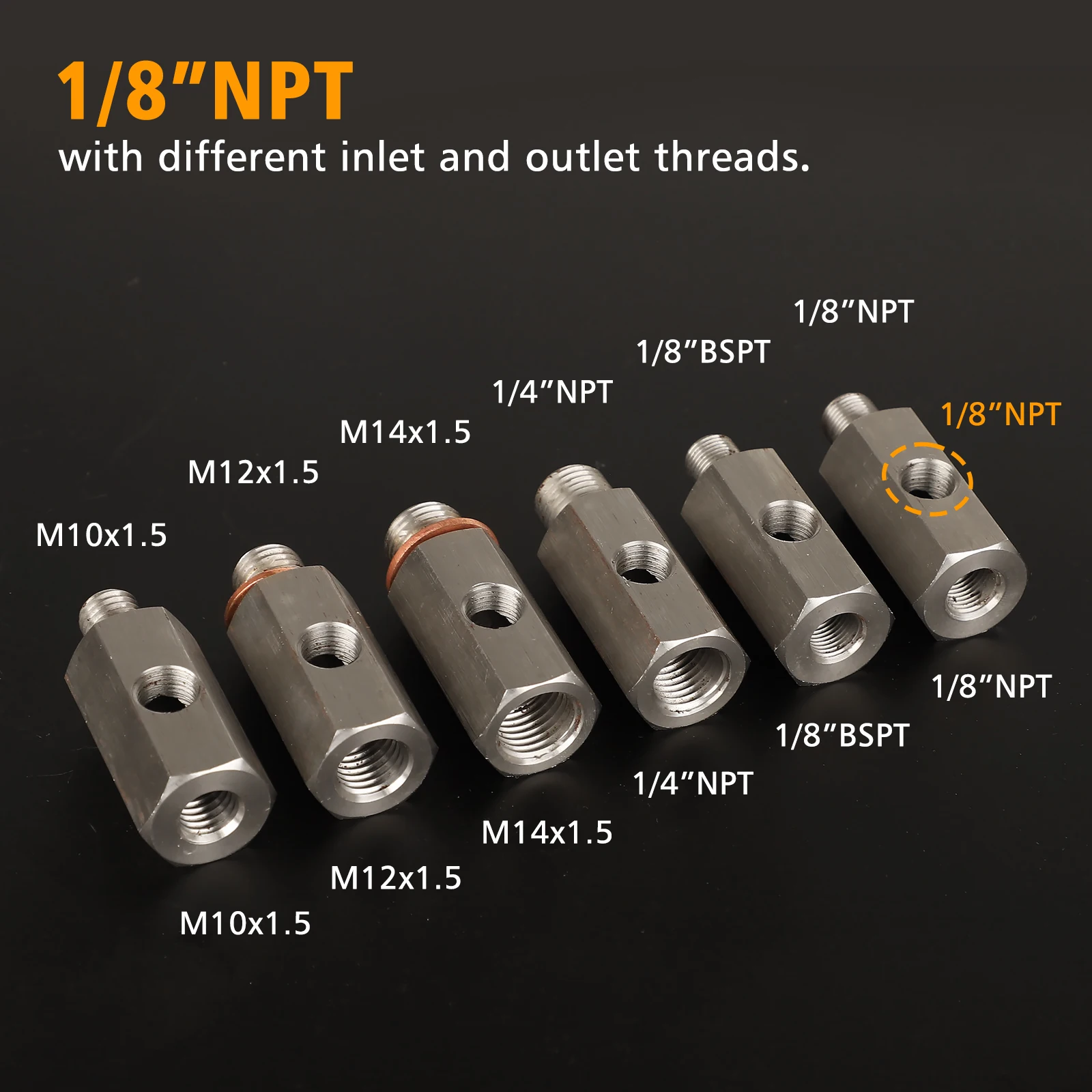 CNSPEED Rvs Zijgaten Oliedruksensor Connector 1/8 "NPT Vrouwelijke Naar M12 M10 M14 Feed Lijn Gauge tee Adapter