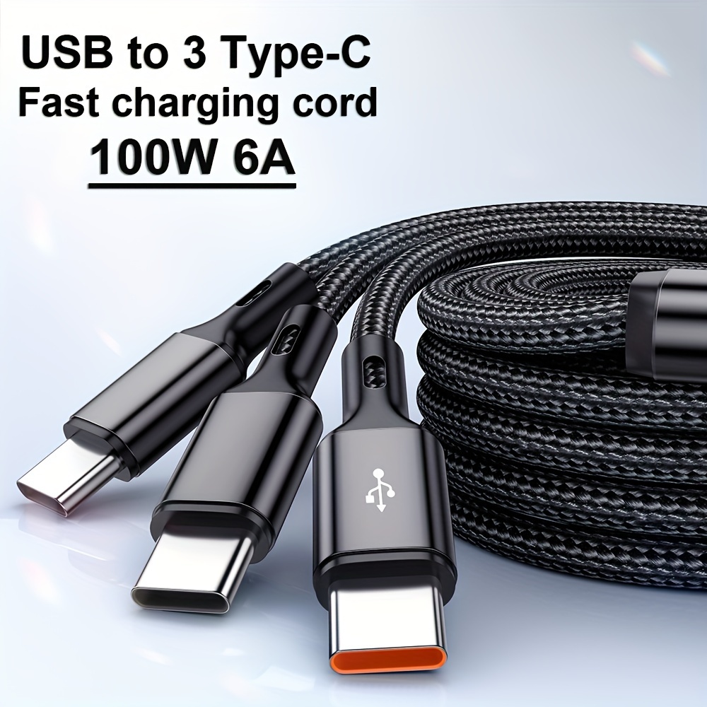 3 In 1 USB-Typ C 100 W Schnellladung USB A-3Typ-C Datenkabel für Samsung S24 Xiaomi Huawei Android USB C Datenübertragungskabel