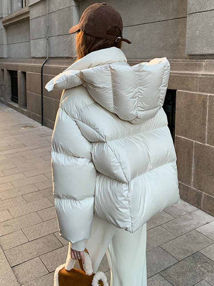 Fsmg moda sólida parkas downcotton-acolchoado casaco com capuz feminino recortado algodão puffer jaqueta de algodão grosso acolchoado casaco feminino