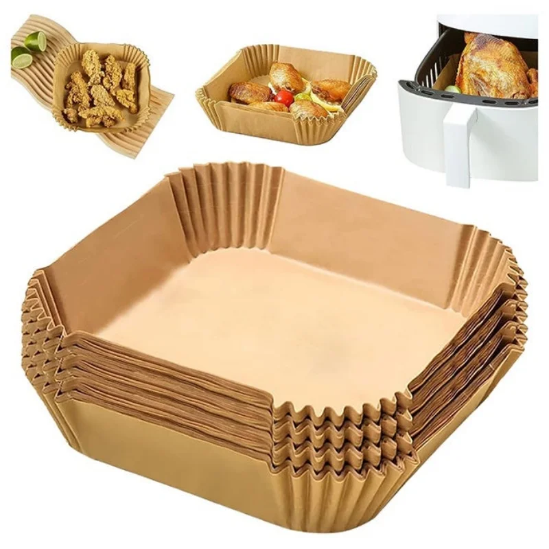 100pcs Non Stick Disposable Air Fryer Paper Liners Oil Proof & Waterproof Parchment for Baking Roasting Microwave Air Fryer Use