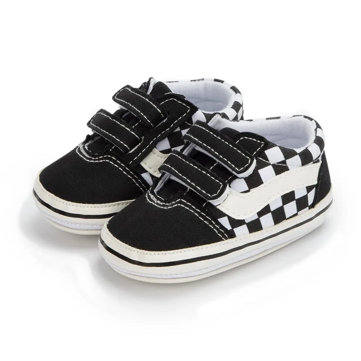 Meckior Unisex Canvas Sneakers, antiderrapante, sola de borracha, listras xadrez, primeiros caminhantes, infantil, menino, menina, casual