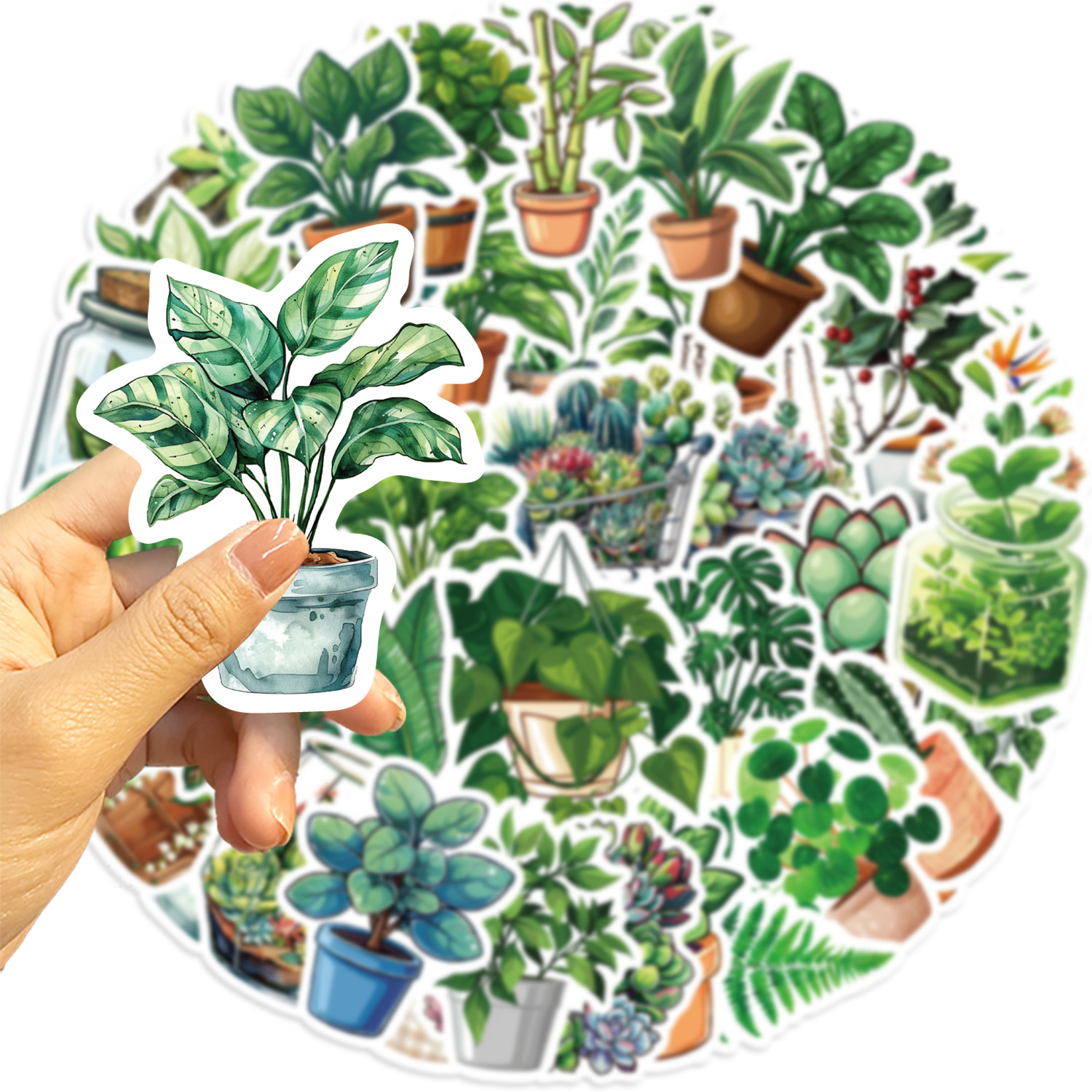 50 pçs plantas bonitos verde adesivos estéticos diy decoração para geladeira notebook bicicleta telefone mala dos desenhos animados adesivo