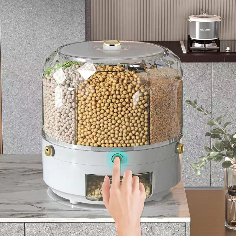 Kitchen Storage Box 360 Degree Rotating Rice Dispenser Moisture-proof Food Container Sealed Dry Cereal Grain Bucket Kitchen Item