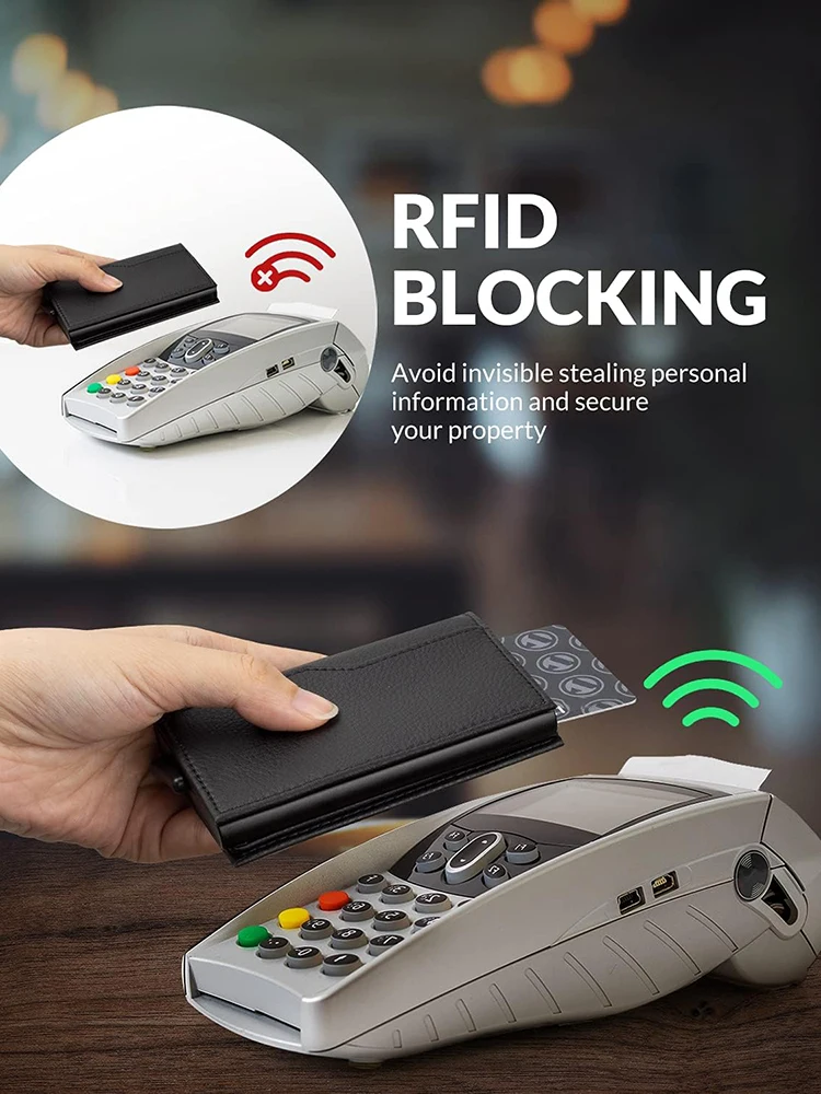 Tarjetero con doble ventana de identificación, billetera con bloqueo RFID, billetera emergente automática para tarjetas