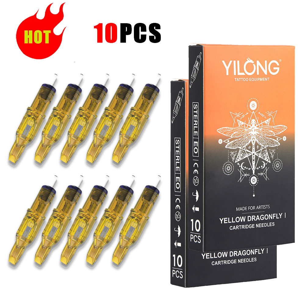 10 Uds. Aguja de cartucho de tatuaje de libélula amarilla 1 3 5 7 9 11 13 14 15 RL RM RS M1 para máquina de tatuaje accesorios de aguja de pluma