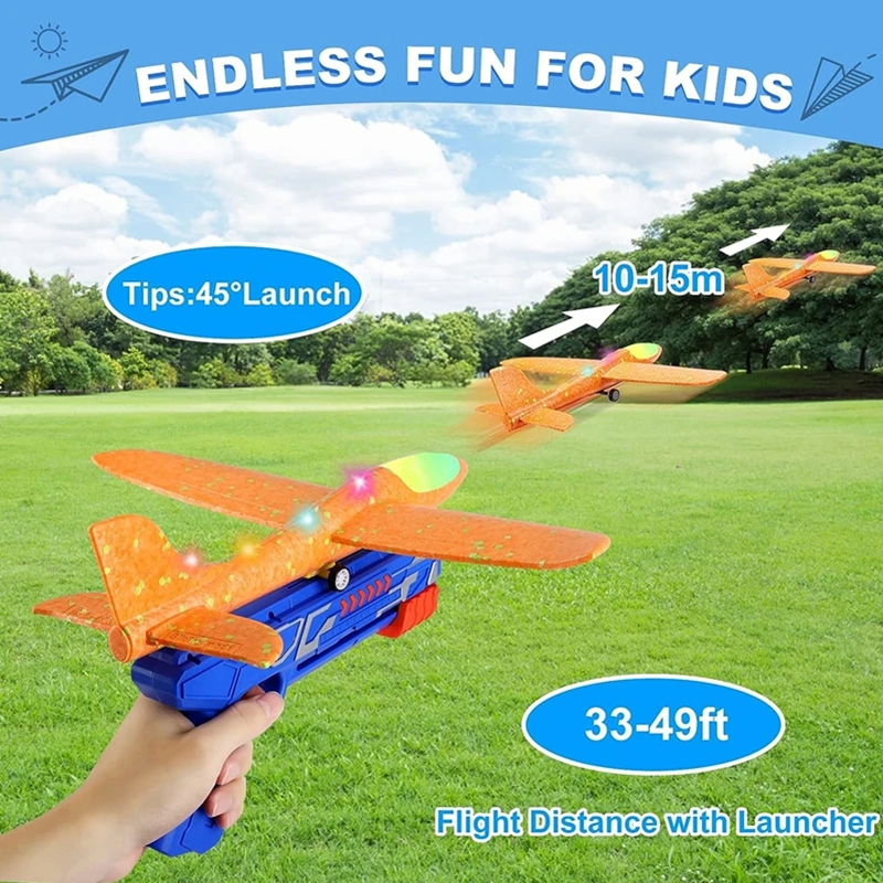 Crianças brilhante espuma 10m lançador catapulta planador interação pai-filho ao ar livre arma de aeronave brinquedos voadores para crianças