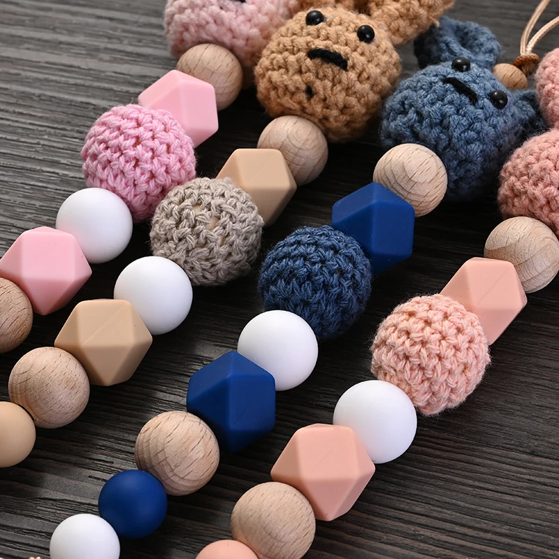 ไม้เด็ก Pacifier คลิปไม้โครเชต์กระต่าย Teething Soother สําหรับ BPA ฟรีพยาบาล Chew ของเล่นเด็ก Dummy ผู้ถือโซ่
