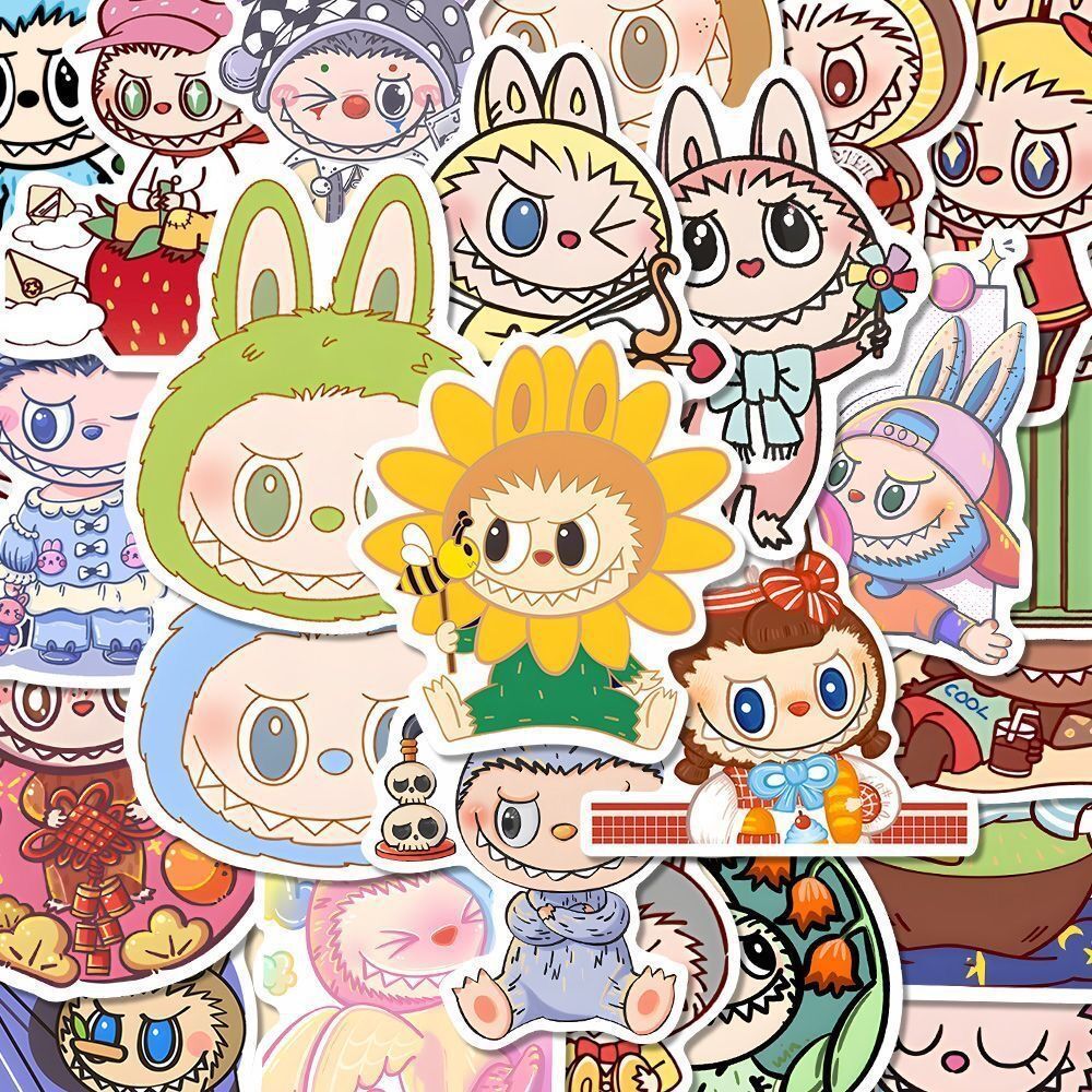 80 Uds 2025 nuevo Labubu Monster dibujos animados pegatinas impermeables paquete Linda botella de agua portátil monopatín álbum de recortes accesorios de Anime