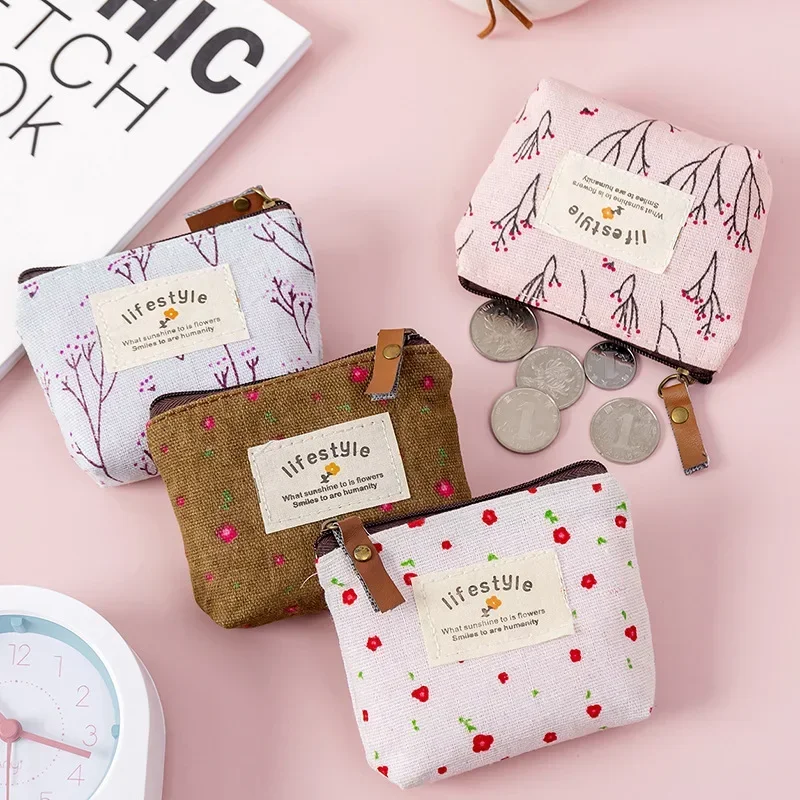 Fashion Flower Makeup Bag Coin Purses Small Fresh Canvas Coin Wallet Lady Girls Earphone Coin Key Money Storage Cosmetic Bag