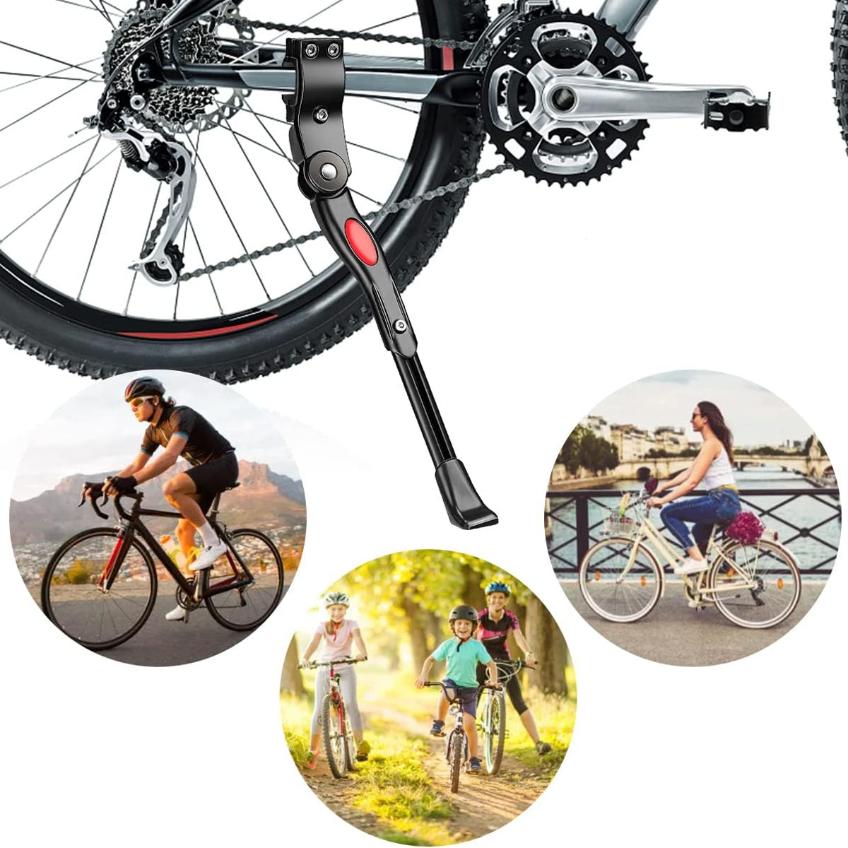 Adjustable Bicycle Kickstand Mountain Bike Kick Stand BMX MTB Side Stand Black Bicycle Rear Bracket 90 ° Rotating Foot Support