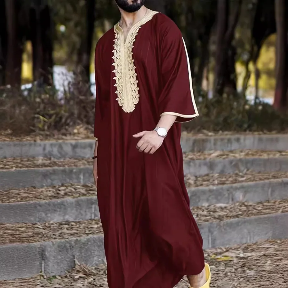 Eid Muslim Men Dress Jubba Thobe Mens Abaya Stand Collar Islamic Eid 2025 Ramadan Long Robe Musulman Caftan Dubai Arab Dresses