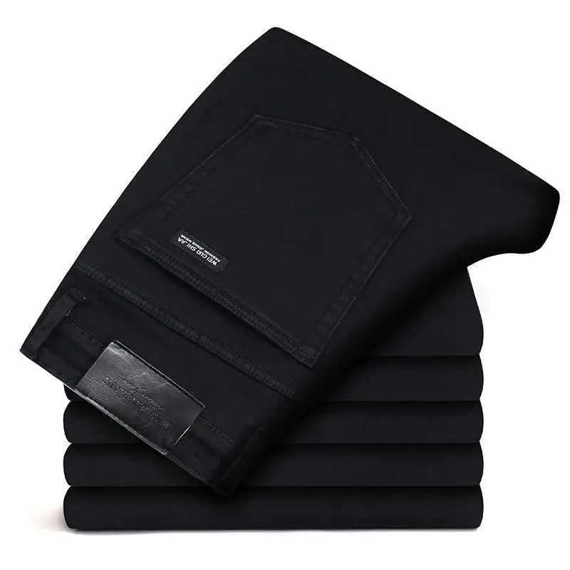 Primavera outono homens clássico marca de moda jeans homme homem estiramento macio preto motociclista masculino calças jeans dos homens macacão