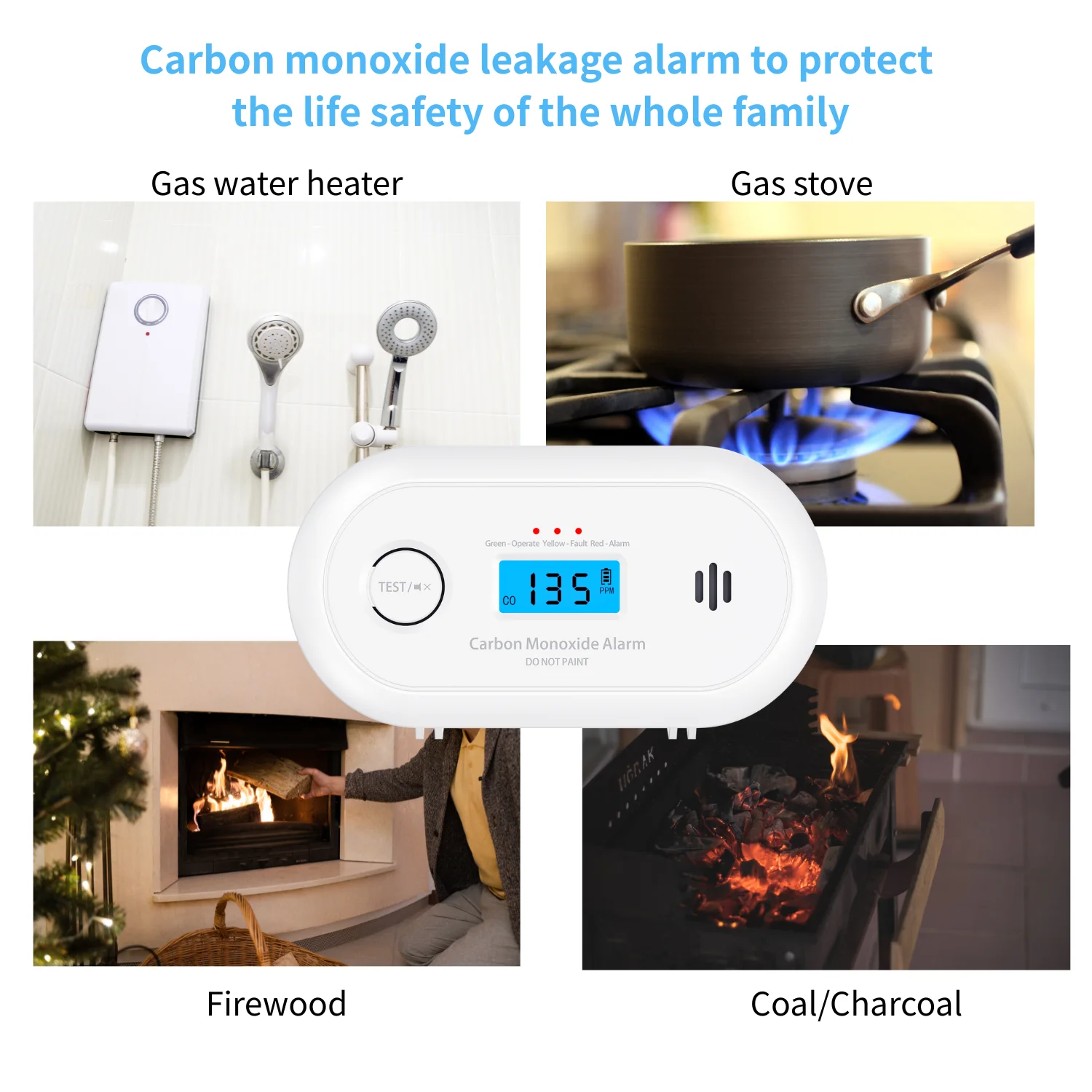 Detector de CO inteligente Wi-Fi V-COME con control de aplicación Tuya, alarma de monóxido de carbono WiFi con batería de litio de larga duración, EN50291/CE