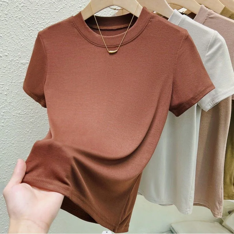 クルーネックファッション女性 Tシャツストリートカジュアル Tシャツ固体プラスサイズトップ Tシャツセクシーなスリム夏半袖婦人服