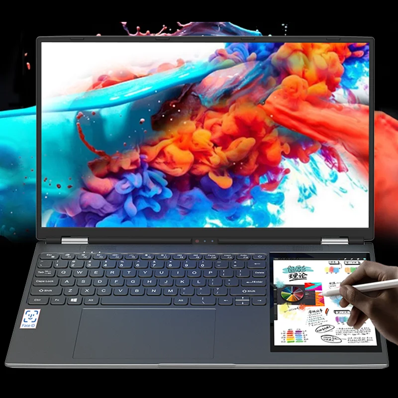 15.6-inch+7-inch laptop dual screen facial recognition business, RAW 32GB SSD 2TB DDR4， 180 ° backlit high-definition touch scre