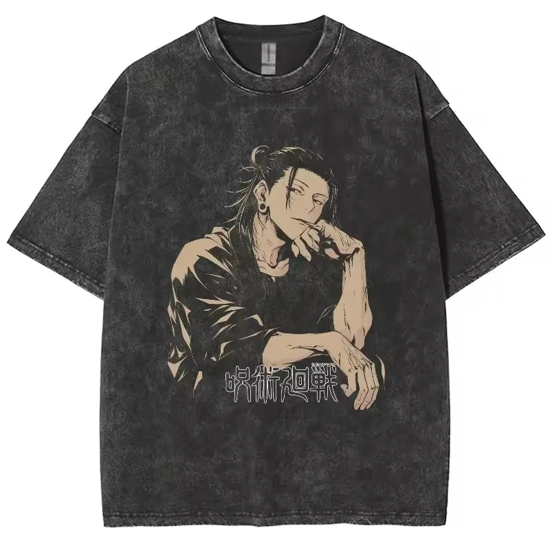 Camisetas de Anime Jujutsu Kaisen Gojo Satoru lavadas para hombres y mujeres, camisetas Harajuku de algodón, camisetas Retro de alta calidad para hombres y mujeres