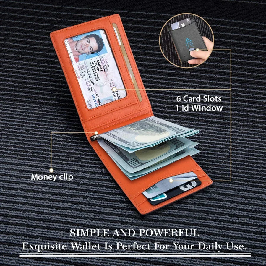 หนังสังเคราะห์ Slim กระเป๋าสตางค์สมาร์ทสําหรับชายผู้ถือบัตรเครดิตคลิปเงิน RFID Blocking ผู้ชายบาง Bifold กระเป๋าสตางค์ Walet เงินกระเป๋า