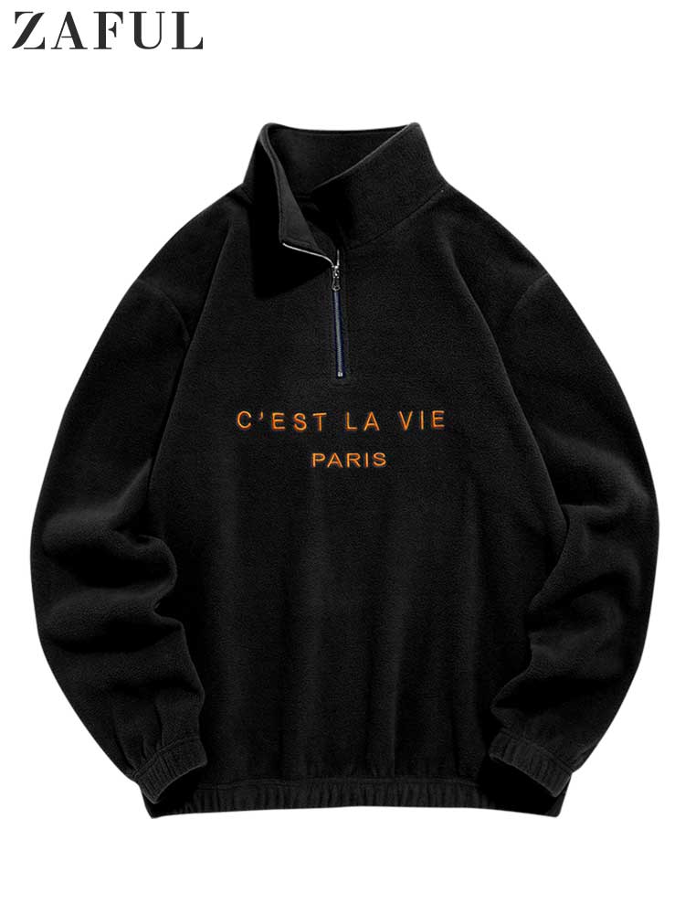 남성용 ZAFUL 까마귀 퍼지 폴라 플리스 스웨트 레터 수 놓은 터틀넥 streetwear 풀오버 겨울 유니섹스 지퍼 스웨트
