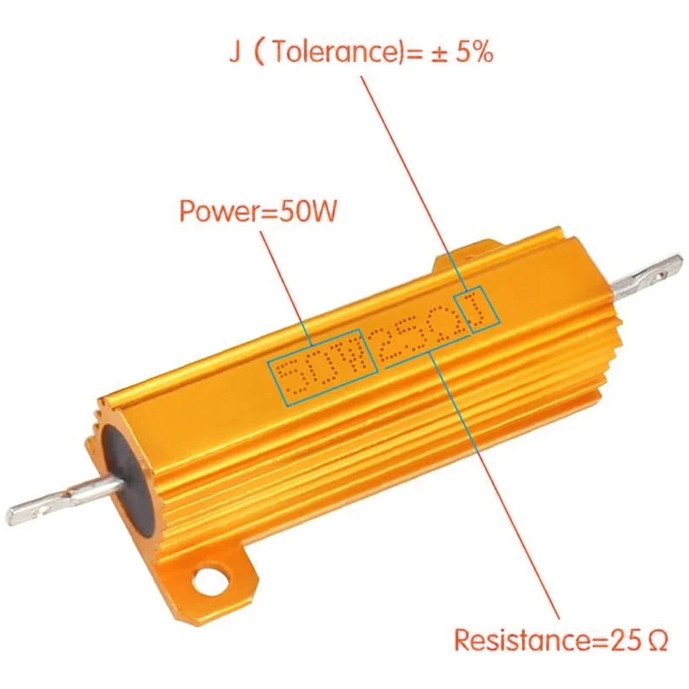 2 uds 10W 25W 50W 100W potencia de aluminio 0,1 ~ 1K ohm carcasa de Metal resistencia bobinada resistencia de carga 0,1ohm 3ohm 50ohm