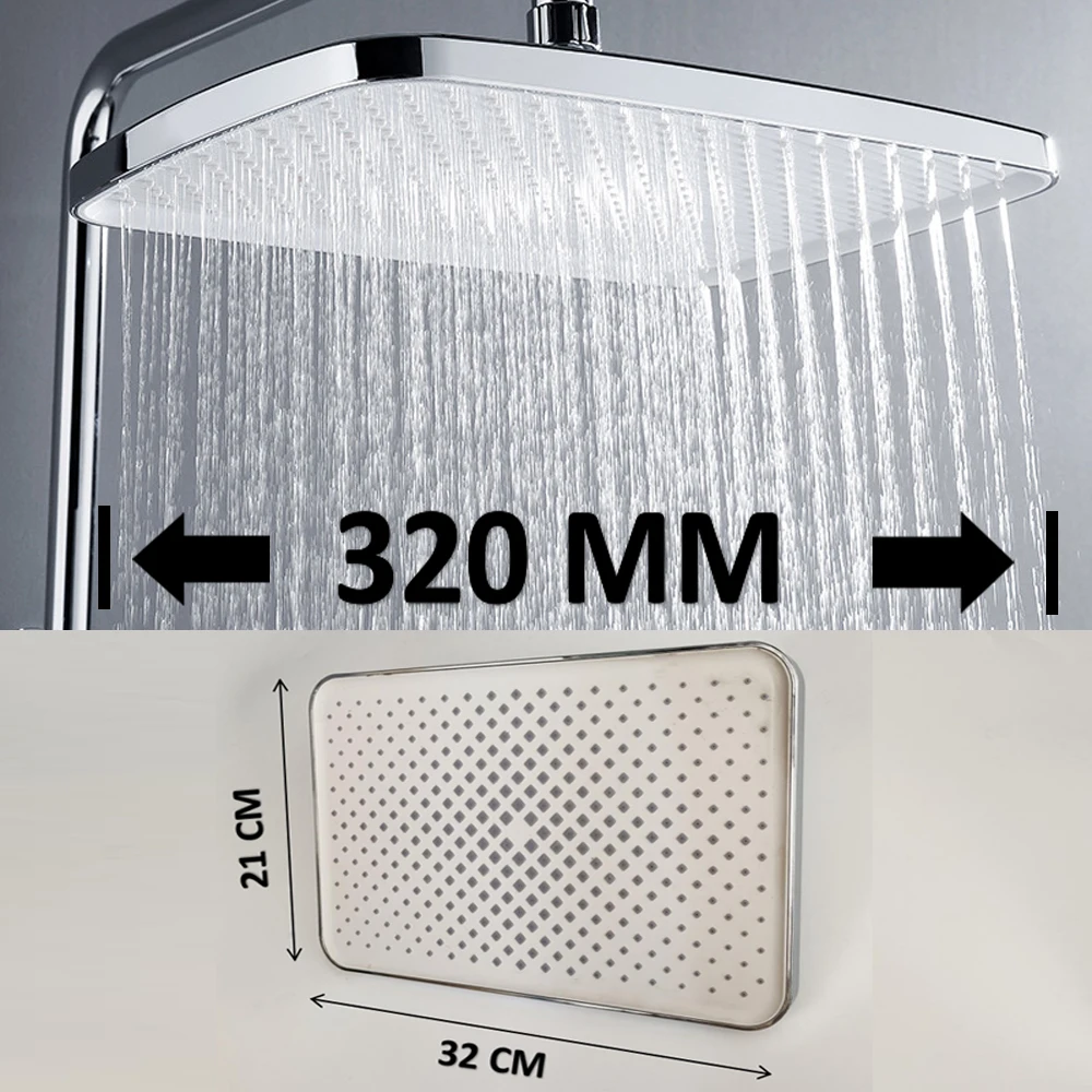 Juego de cabezal de ducha supercarga montado en el techo, Panel grande de 12 pulgadas, flujo grande, 4 modos, ducha de baño de lluvia Abs de alta presión