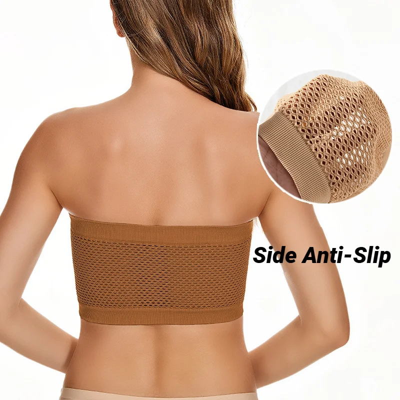 Top corto sin tirantes para mujer, sujetador Bandeau de tubo para el busto, sujetador de verano de malla transpirable, envolturas invisibles para el pecho, Tops de moda alta