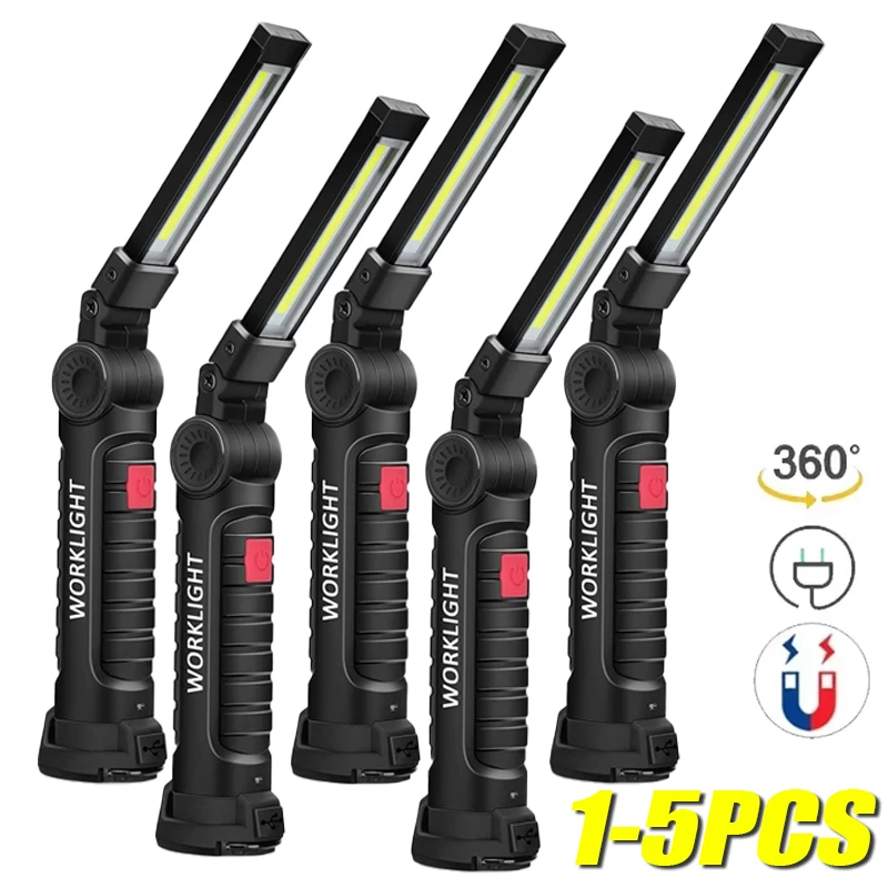 Luz de trabajo plegable multifuncional, luz portátil para acampar, linterna recargable por USB con batería integrada, lámpara magnética