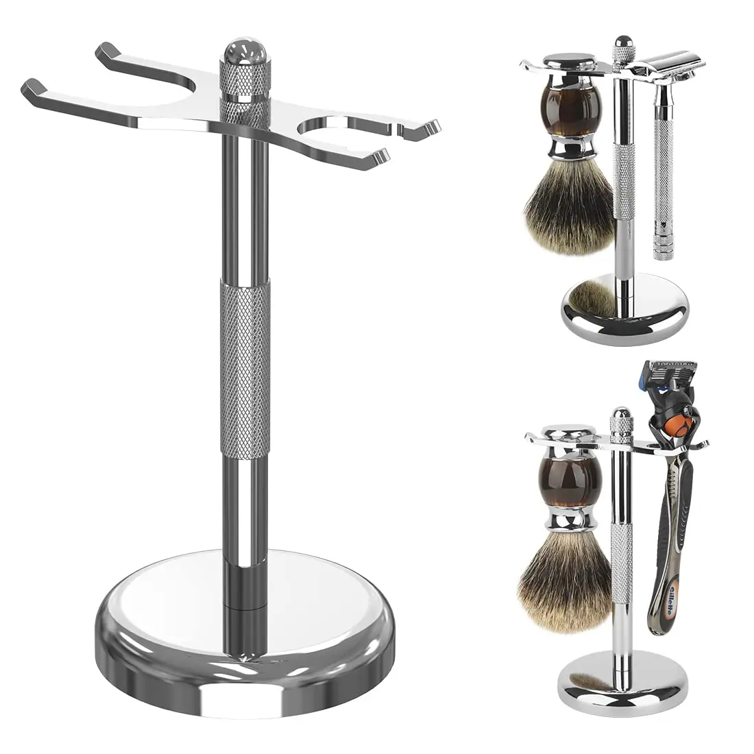 Soporte de lujo para maquinilla de afeitar y cepillos cromados: el mejor soporte para maquinilla de afeitar de seguridad. Esta prolongaá la vida de tu brocha de afeitar, metal