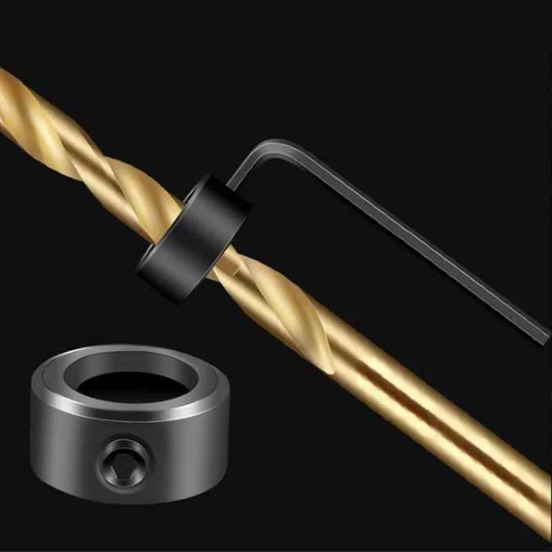 Juego de Collar de broca de tope de profundidad de taladro, anillo de límite de posicionador ajustable, llave Allen, juego de tornillos, herramienta de carpintería