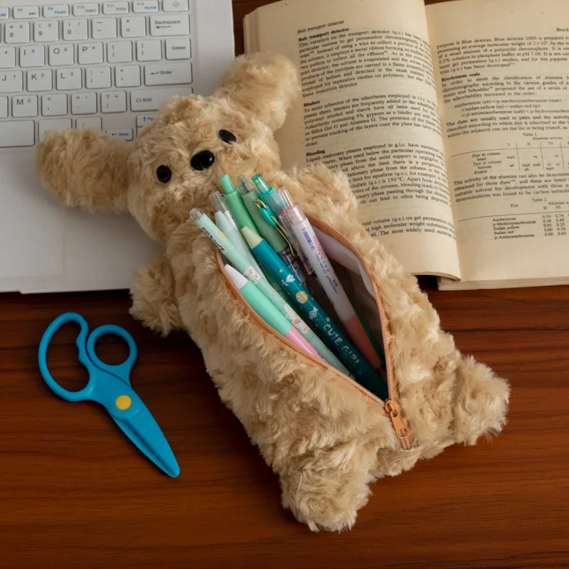 Puppy Pencil Pouch Cute Soft Plush School Stationery Large Capacity Pencil Pouch Student Stationery