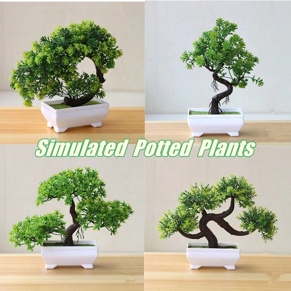 4 Stück künstliche Bonsai-Baum, gefälschte Topfpflanzen, kleine grüne Kunststoffbäume für Home-Office-Dekoration, Geschenk für Geburtstag, Hochzeit