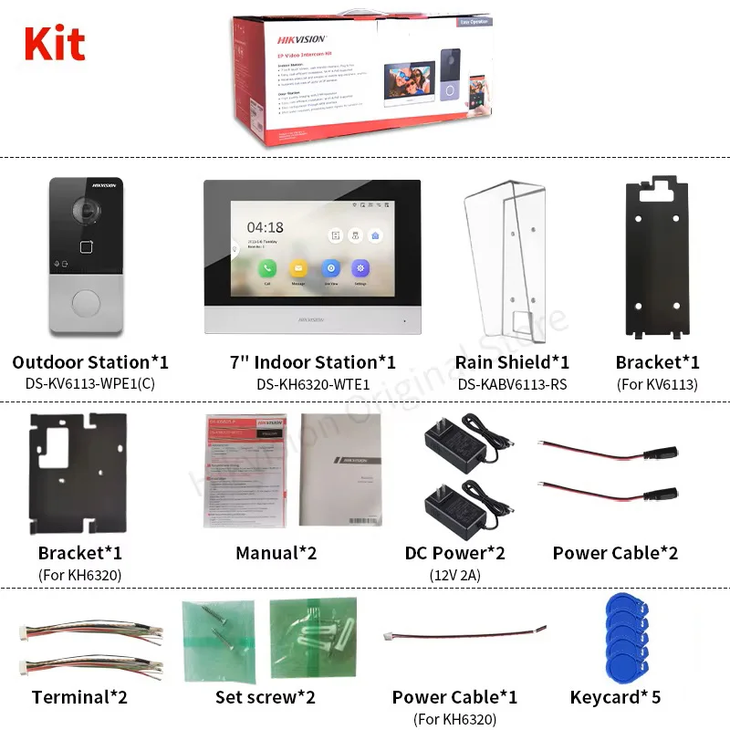 Hikvision Originele 1080P Video Intercom Kit Smart Home Tweerichtingsgesprekken Deurbel Camera DS-KIS603-P(C) Met DC Power Regenhoes Kaart