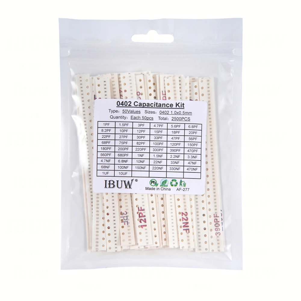2500pcs 0402 0603 0805 SMD Ceramic Capacitor Assorted Kit 50Values 1pF - 10uF 100PF 10NF 100NF 0.47UF 1UF Chip Capacitance Set