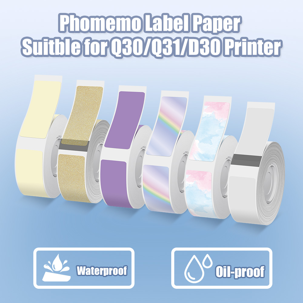 Phomemo Q30 D30 etiqueta adhesiva térmica papel adhesivo blanco transparente impermeable 3 rollos de papeles el más barato oficial para impresora