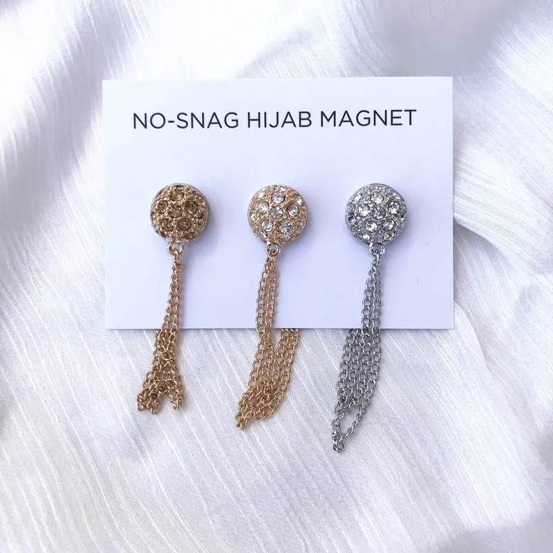 RetroGem Pin Bros Tanpa Lubang Kancing Magnetik Kuat untuk Wanita Syal Muslim Aman Tanpa Tersangkut Syal Sutra Berlian Imitasi Bulat Klip Jilbab