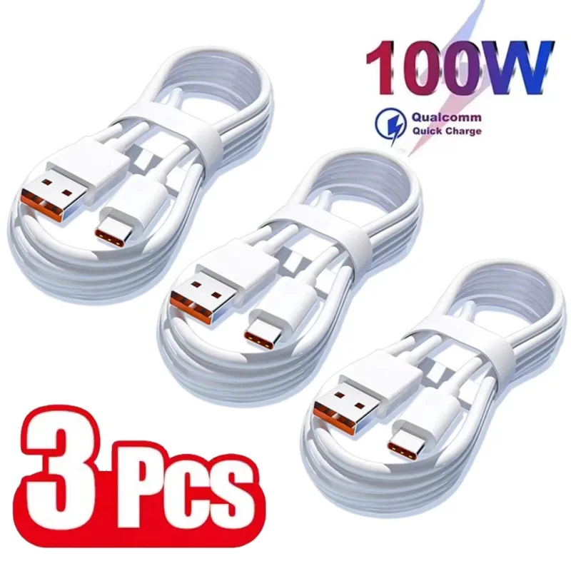 3 SZT. Kabel do szybkiego ładowania USB-C 6A 100W, kabel do transmisji danych do Samsung Huawei Xiaomi Redmi, szybkie ładowanie USB C