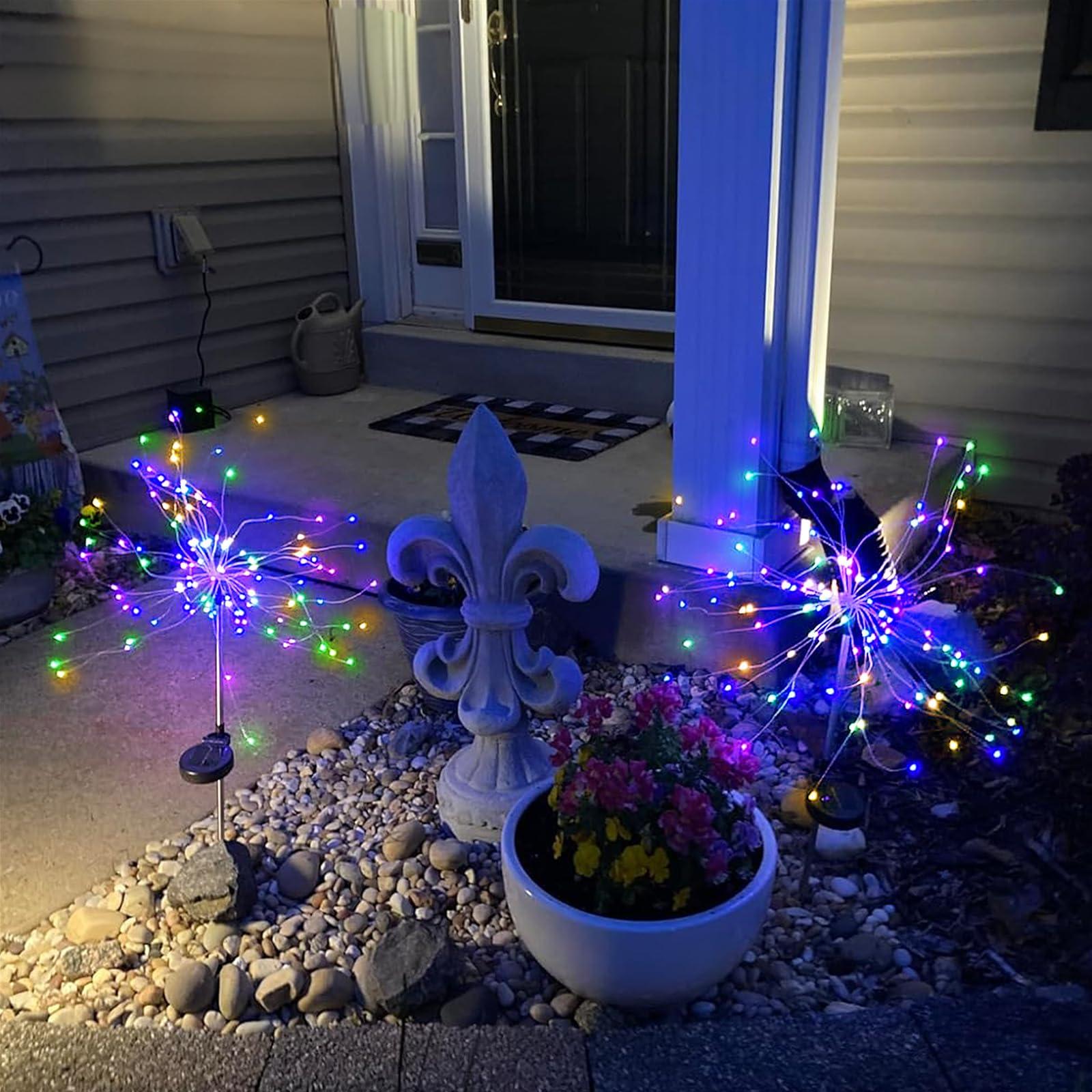 Outdoor Decorative 200LED Solar Fireworks Light Multicolor Starburst Lamps with 8 Lighting Modes,Waterproof for Garden Yard Path