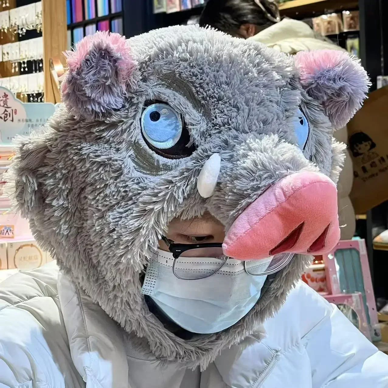 Cosplay prop cabeça de javali chapéu de pelúcia demônio slayer hashibira inosuke quente chapelaria dos desenhos animados recheado anime plushies presentes menino fãs