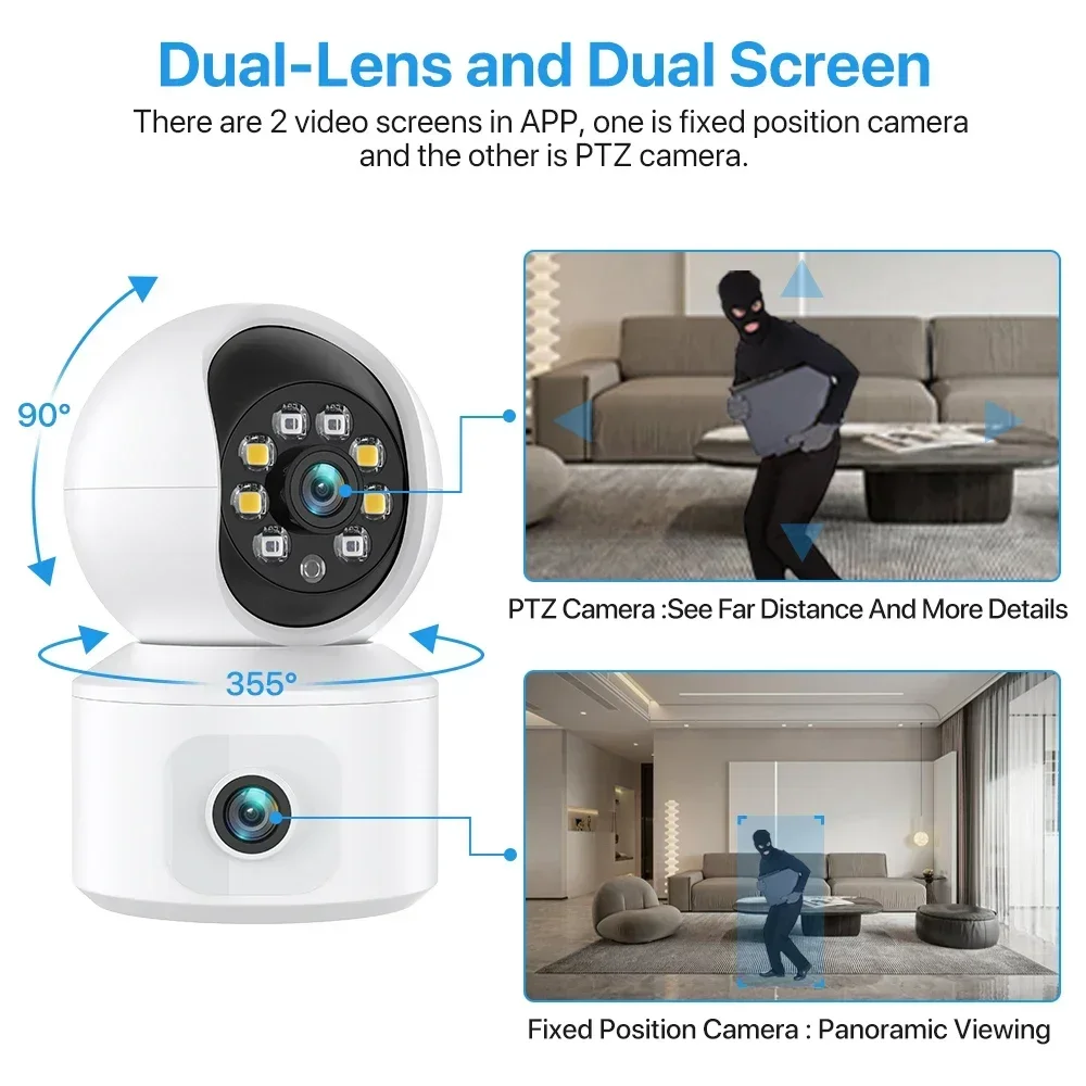 6MP WiFi IP Kamera Dual Lens Baby & Home Security PTZ Auto Tracking Überwachung mit iCsee App Unterstützung