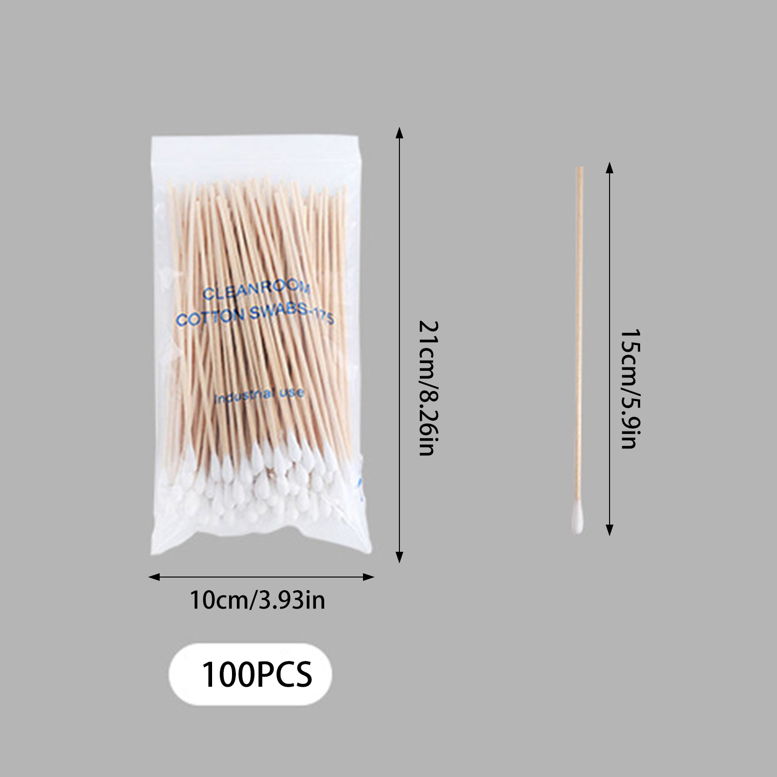 100-200 szt. Jednorazowe waciki bawełniane 15 cm z pojedynczą główką, długie drewniane waciki bawełniane z drewna brzozowego do czyszczenia przemysłowego pomieszczeń czystych, do rękodzieła i makijażu.