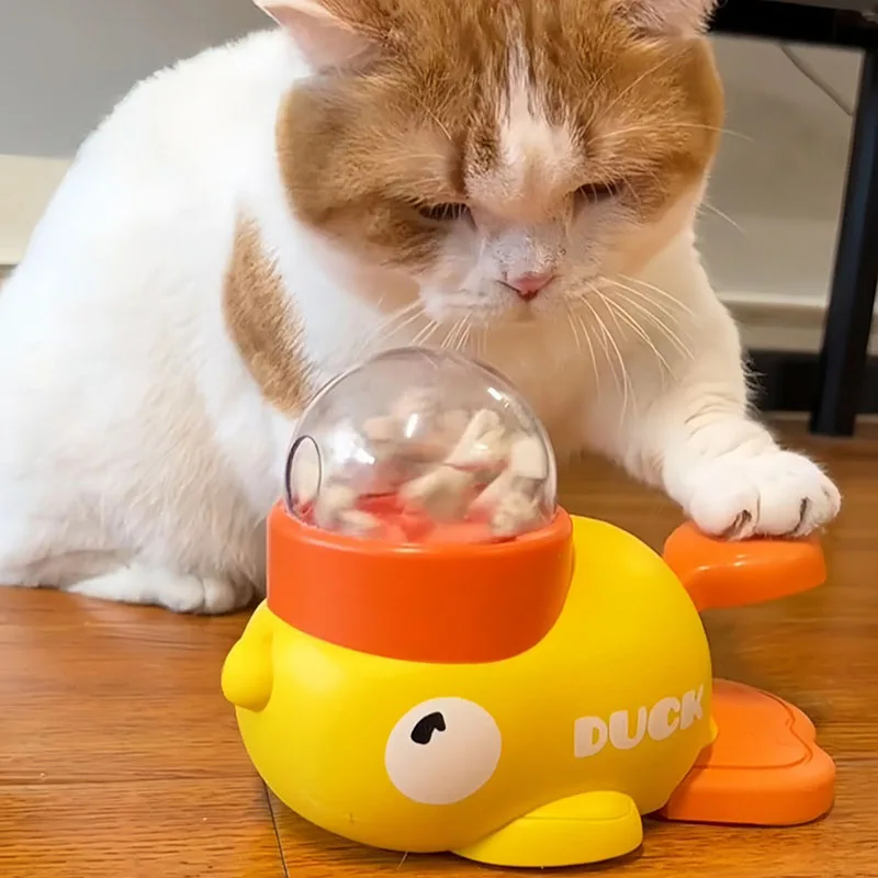 Chien, chat, mangeoire pour animaux de compagnie, petit canard jaune, machine d'alimentation pour chien puzzle interactif, chiot, jouet de nourriture manquante, fond antidérapant