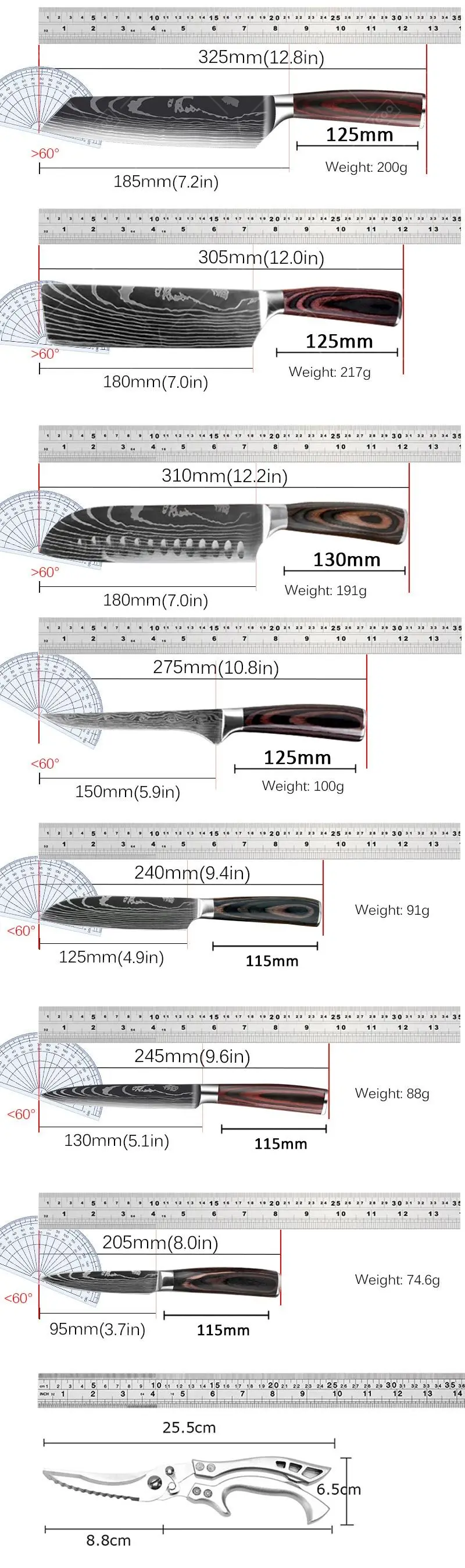 WXCOO มีดครัวมีดเชฟญี่ปุ่น Santoku Slicing Utility Meat Cleaver Butcher มีดแกะสลัก Sheath มีดทําอาหาร
